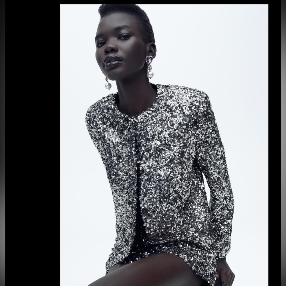 NWT ZARA SILVER SEQUINS JACKET💋
